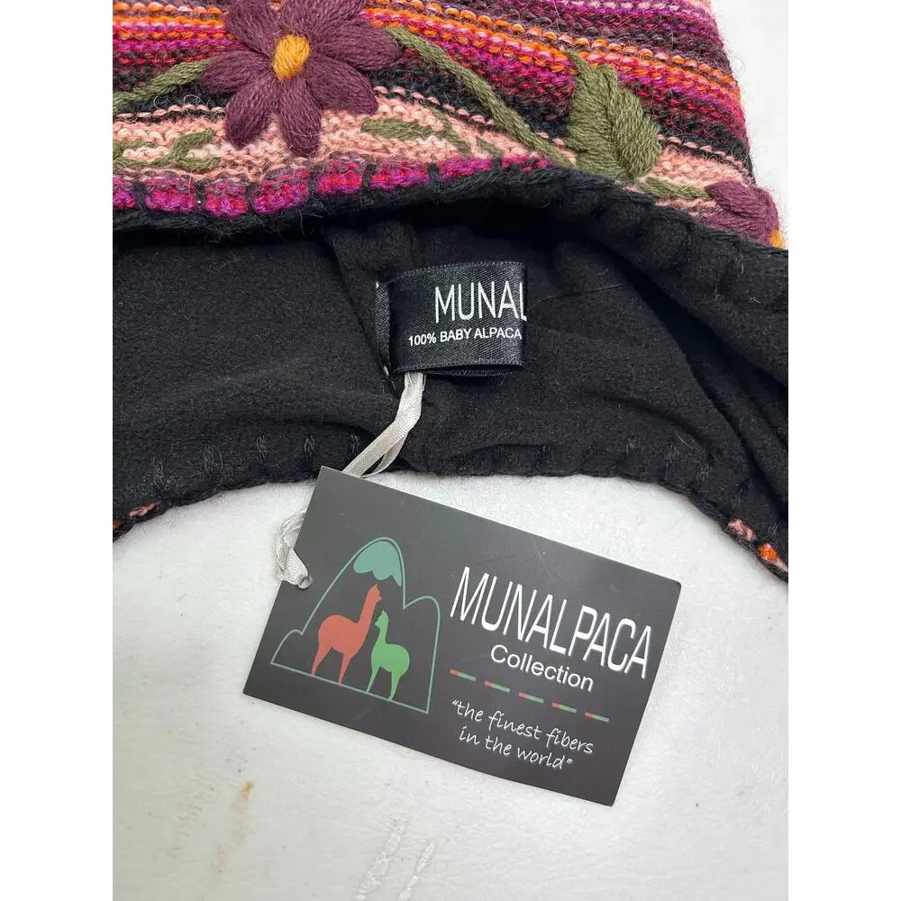 Manalpaca Unisex Peruvian Baby Alpaca Boho Hat Chullo with Earflaps NWT